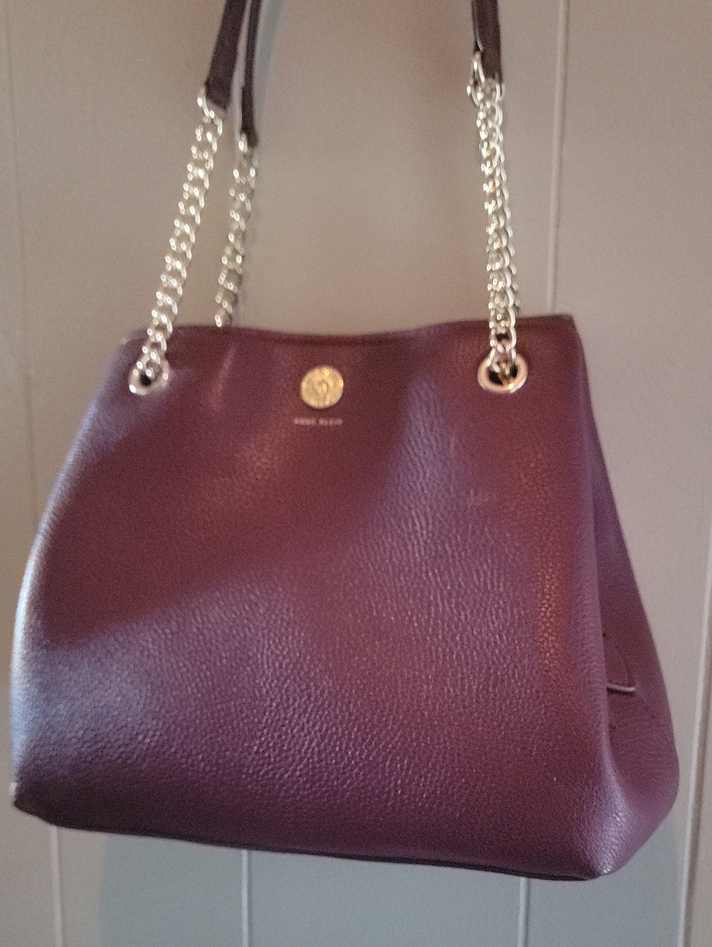 Anne Klein Pebbled Leather Shoulder Bag in Plum